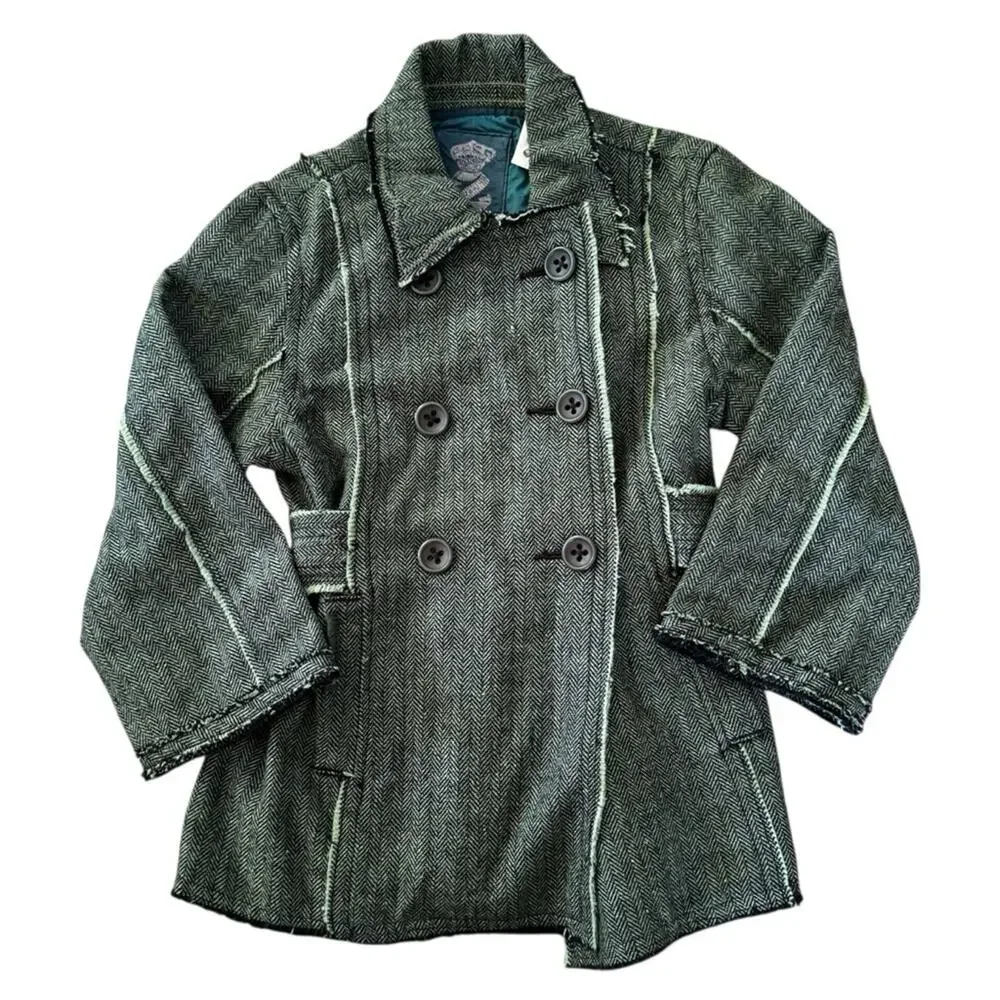 Z Brand Kids’ Tweed Double-Breasted Distressed Green Lightweight Jacket Size 10